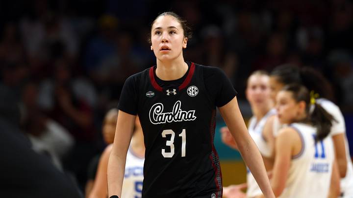 Apr 5, 2026; Phoenix, AZ, USA; South Carolina Gamecocks forward Alicia Tournebize (31) against the UCLA Bruins during the National Championship game of the women's 2026 NCAA Tournament at Mortgage Matchup Center. Mandatory Credit: Mark J. Rebilas-Imagn Images