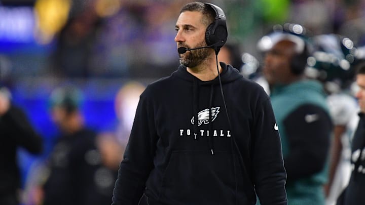 Philadelphia Eagles head coach Nick Sirianni watches game action against the Los Angeles Rams during the second half at SoFi Stadium.