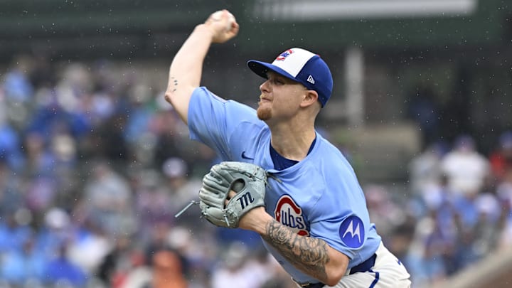 Jun 13, 2025; Chicago, Illinois, USA; Chicago Cubs pitcher Cade Horton (22) delivers against the Pittsburgh Pirates during the first inning at Wrigley Field. Jun 13, 2025; Chicago, Illinois, USA; Chicago Cubs pitcher Cade Horton (22) delivers against the Pittsburgh Pirates during the first inning at Wrigley Field.