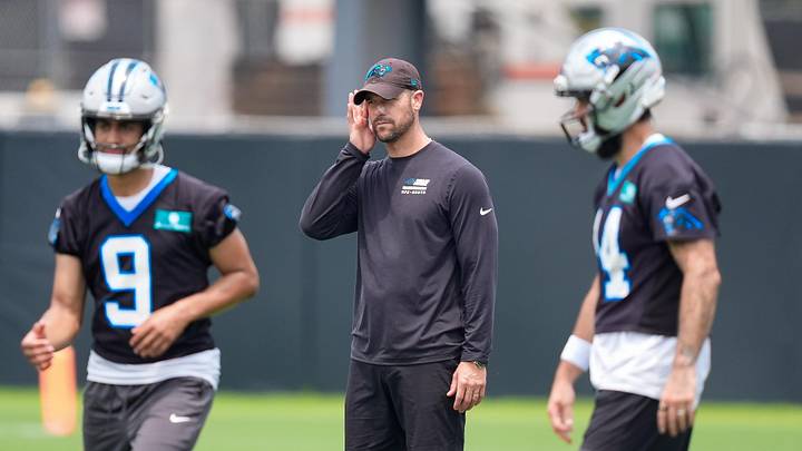 Carolina Panthers head coach Dave Canales with his quarterbacks Bryce Young and Will Grier Carolina Panthers head coach Dave Canales with his quarterbacks Bryce Young and Will Grier