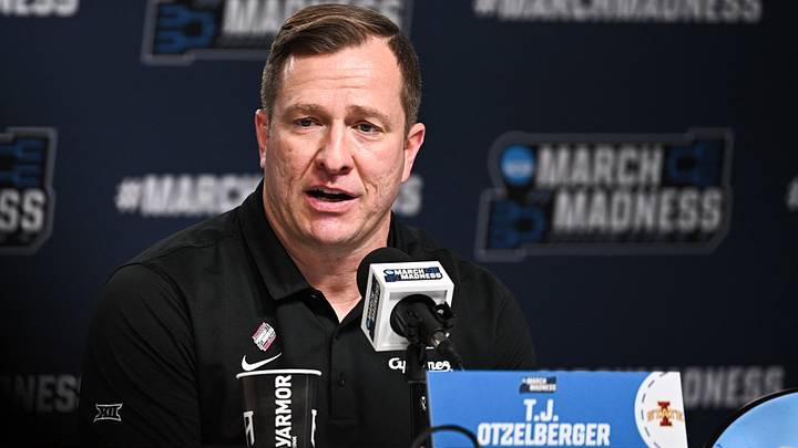 Mar 22, 2026; St. Louis, MO, USA; Iowa State Cyclones head coach T.J. Otzelberger speaks during the postgame press conference after the game against the Kentucky Wildcats during a second round game of the men's 2026 NCAA Tournament at Enterprise Center. Mandatory Credit: Jeff Le-Imagn Images Mar 22, 2026; St. Louis, MO, USA; Iowa State Cyclones head coach T.J. Otzelberger speaks during the postgame press conference after the game against the Kentucky Wildcats during a second round game of the men's 2026 NCAA Tournament at Enterprise Center. Mandatory Credit: Jeff Le-Imagn Images