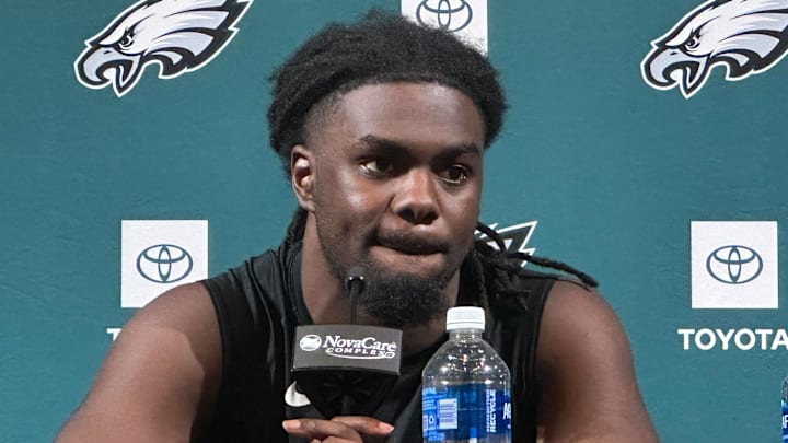 Eagles rookie CB Mac McWilliams speaks with reporters on May 2, 2025. Eagles rookie CB Mac McWilliams speaks with reporters on May 2, 2025.