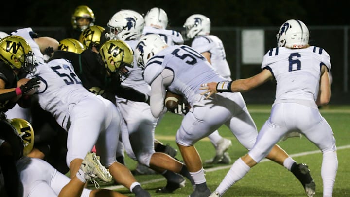 Pleasant Valley’s Joey VanWetzinga (50) enrolled early at the University of Iowa but entered the transfer portal recently.