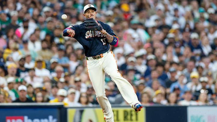 Aug 21, 2026; San Diego, California, USA; San Diego Padres third baseman Manny Machado (13) throws to first base for a out during the third inning against the Minnesota Twins at Petco Park. Mandatory Credit: David Frerker-Imagn Images Aug 21, 2026; San Diego, California, USA; San Diego Padres third baseman Manny Machado (13) throws to first base for a out during the third inning against the Minnesota Twins at Petco Park. Mandatory Credit: David Frerker-Imagn Images