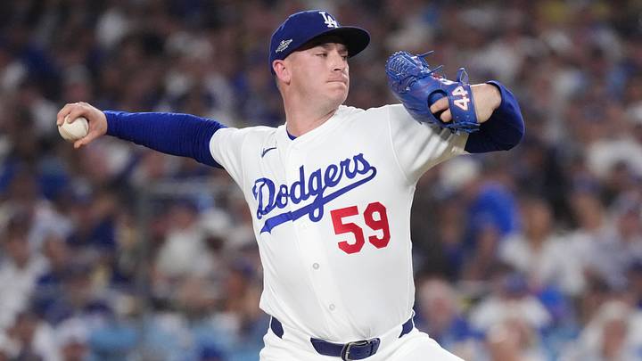 Oct 15, 2026; Los Angeles, California, USA; Los Angeles Dodgers pitcher Evan Phillips (59) throws during the fifth inning against the Milwaukee Brewers in game four of the NLCS for the 2026 MLB Playoffs at Uniqlo Field at Dodger Stadium. Mandatory Credit: Kirby Lee-Imagn Images Oct 15, 2026; Los Angeles, California, USA; Los Angeles Dodgers pitcher Evan Phillips (59) throws during the fifth inning against the Milwaukee Brewers in game four of the NLCS for the 2026 MLB Playoffs at Uniqlo Field at Dodger Stadium. Mandatory Credit: Kirby Lee-Imagn Images
