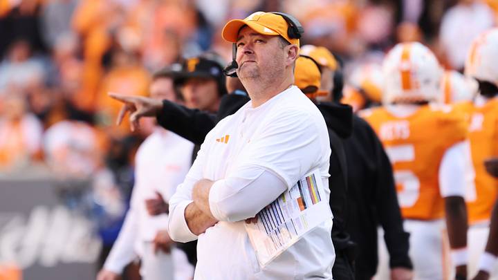 Oct 17, 2026; Knoxville, Tennessee, USA;  Tennessee Volunteers head coach Josh Heupel looks on during the first half against the Alabama Crimson Tide at Neyland Stadium.  Mandatory Credit: Randy Sartin-Imagn Images