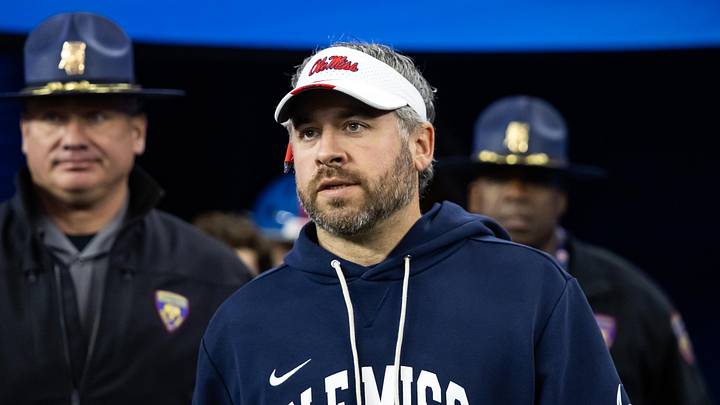 Jan 8, 2026; Glendale, AZ, USA; Mississippi Rebels head coach Pete Golding against the Miami Hurricanes during the 2026 Fiesta Bowl and semifinal game of the College Football Playoff at State Farm Stadium. Mandatory Credit: Mark J. Rebilas-Imagn Images