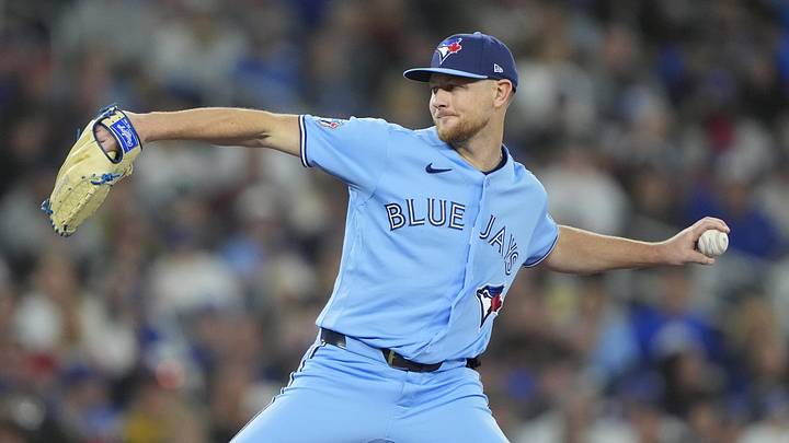 Apr 29, 2026; Toronto, Ontario, CAN; Toronto Blue Jays starting pitcher Eric Lauer (56) pitches to the Boston Red Sox during the fourth inning at Rogers Centre. Mandatory Credit: John E. Sokolowski-Imagn Images Apr 29, 2026; Toronto, Ontario, CAN; Toronto Blue Jays starting pitcher Eric Lauer (56) pitches to the Boston Red Sox during the fourth inning at Rogers Centre. Mandatory Credit: John E. Sokolowski-Imagn Images