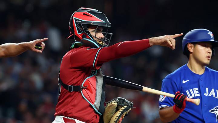 Apr 19, 2026; Phoenix, Arizona, USA; Arizona Diamondbacks catcher Aramis Garcia against the Toronto Blue Jays at Chase Field. Mandatory Credit: Mark J. Rebilas-Imagn Images Apr 19, 2026; Phoenix, Arizona, USA; Arizona Diamondbacks catcher Aramis Garcia against the Toronto Blue Jays at Chase Field. Mandatory Credit: Mark J. Rebilas-Imagn Images