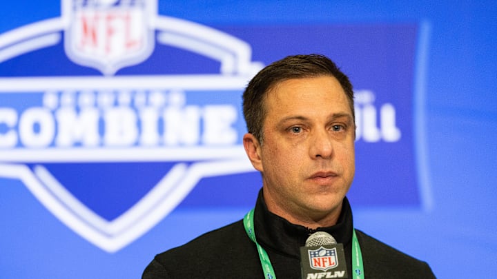 Feb 27, 2024; Indianapolis, IN, USA; Kansas City Chiefs General Manager Brett Veach talks to the media at the 2024 NFL Combine at Indiana Convention Center. Mandatory Credit: Trevor Ruszkowski-Imagn Images Feb 27, 2024; Indianapolis, IN, USA; Kansas City Chiefs General Manager Brett Veach talks to the media at the 2024 NFL Combine at Indiana Convention Center. Mandatory Credit: Trevor Ruszkowski-Imagn Images
