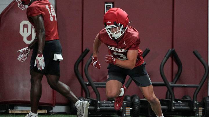 Parker Livingstone (3) runs drills during an Oklahoma (OU) football practice in Norman, Okla., on Wednesday, March 25, 2026. Parker Livingstone (3) runs drills during an Oklahoma (OU) football practice in Norman, Okla., on Wednesday, March 25, 2026.
