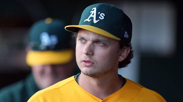 Jun 20, 2026; West Sacramento, California, USA; Athletics first baseman Nick Kurtz (16) before the game against the Los Angeles Angels at Sutter Health Park. Mandatory Credit: Darren Yamashita-Imagn Images 