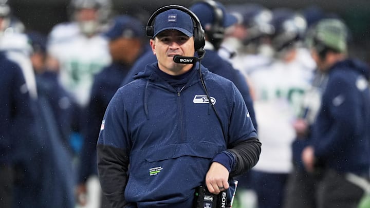 Dec 28, 2025; Charlotte, North Carolina, USA; Seattle Seahawks head coach Mike Macdonald looks on against the Carolina Panthers during the first quarter at Bank of America Stadium. Mandatory Credit: Jim Dedmon-Imagn Images