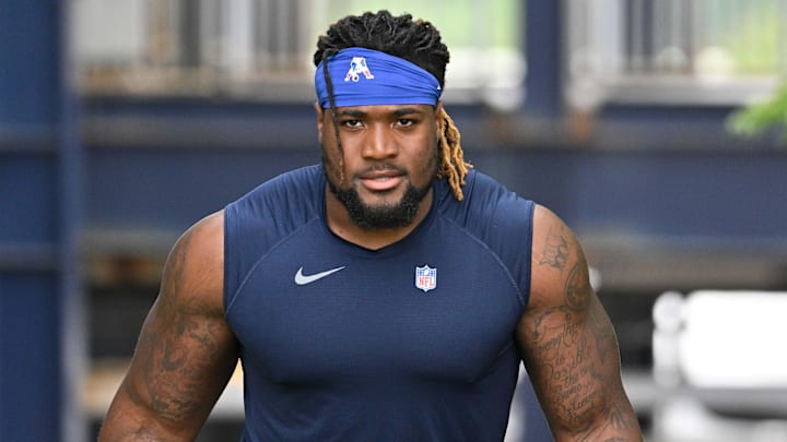 Jun 9, 2025; Foxborough, MA, USA; New England Patriots defensive tackle Isaiah Iton (68) walks to the practice fields at Gillette Stadium. Mandatory Credit: Eric Canha-Imagn Images