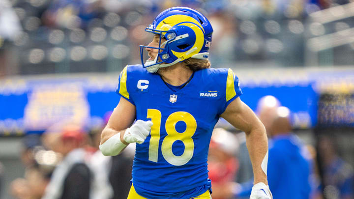 October 15, 2023; Inglewood, California, USA; Los Angeles Rams wide receiver Ben Skowronek (18) before the game against the Arizona Cardinals at SoFi Stadium. Mandatory Credit: Kyle Terada-Imagn Images October 15, 2023; Inglewood, California, USA; Los Angeles Rams wide receiver Ben Skowronek (18) before the game against the Arizona Cardinals at SoFi Stadium. Mandatory Credit: Kyle Terada-Imagn Images