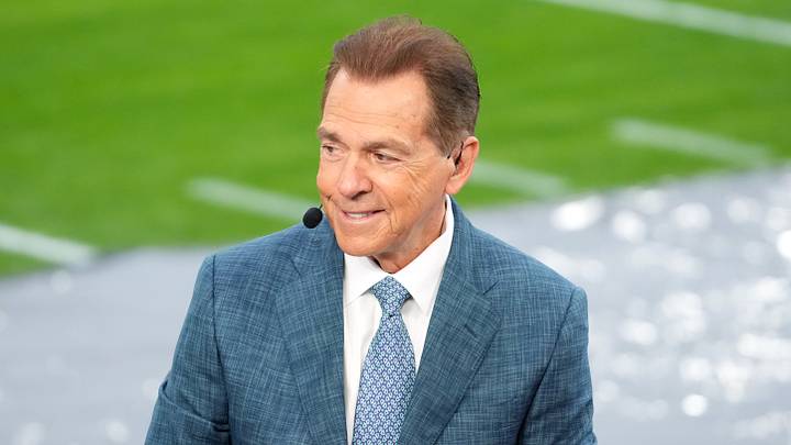 Jan 1, 2026; Pasadena, CA, USA; Nick Saban on the ESPN College Gameday set during the 2026 Rose Bowl and quarterfinal game of the College Football Playoff at Rose Bowl Stadium. Mandatory Credit: Kirby Lee-Imagn Images Jan 1, 2026; Pasadena, CA, USA; Nick Saban on the ESPN College Gameday set during the 2026 Rose Bowl and quarterfinal game of the College Football Playoff at Rose Bowl Stadium. Mandatory Credit: Kirby Lee-Imagn Images