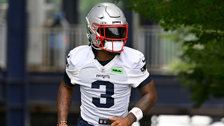 Jun 9, 2025; Foxborough, MA, USA; New England Patriots wide receiver DeMario Douglas (3) jogs to the practice fields at Gillette Stadium. Mandatory Credit: Eric Canha-Imagn Images