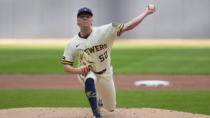 May 26, 2026; Milwaukee, Wisconsin, USA; Milwaukee Brewers pitcher Kyle Harrison (52) delivers a pitch against the St. Louis Cardinals in the first inning at American Family Field. Mandatory Credit: Michael McLoone-Imagn Images