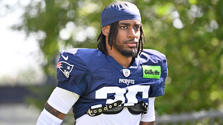 New England Patriots cornerback Miles Battle (35) heads to the practice fields for training camp at Gillette Stadium last summer.