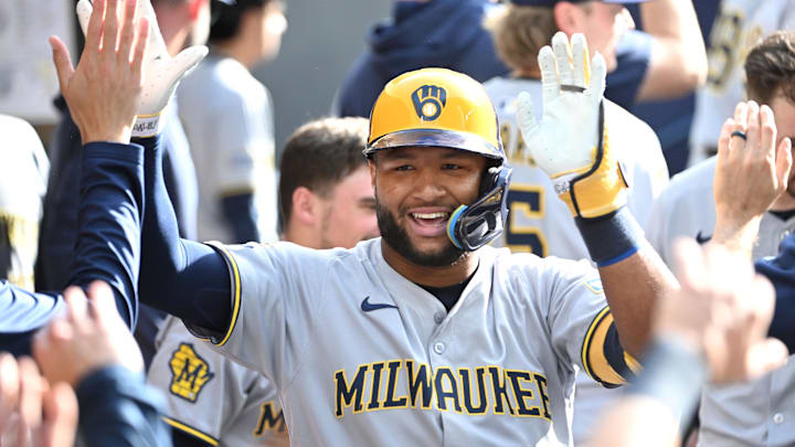 Aug 30, 2025; Toronto, Ontario, CAN; Milwaukee Brewers center fielder Jackson Chourio (11) celebrates with team mates in the duout after hitting a solo home run against the Toronto Blue Jays in the ninth inning at Rogers Centre. Mandatory Credit: Dan Hamilton-Imagn Images Aug 30, 2025; Toronto, Ontario, CAN; Milwaukee Brewers center fielder Jackson Chourio (11) celebrates with team mates in the duout after hitting a solo home run against the Toronto Blue Jays in the ninth inning at Rogers Centre. Mandatory Credit: Dan Hamilton-Imagn Images