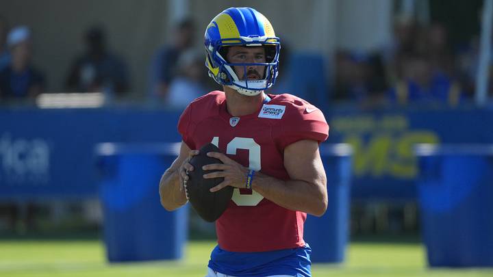 Jul 31, 2026; Westchester California USA; Los Angeles Rams quarterback Stetson Bennett IV (13) throws the ball at training camp at Loyola Marymount University. Mandatory Credit: Kirby Lee-Imagn Images Jul 31, 2026; Westchester California USA; Los Angeles Rams quarterback Stetson Bennett IV (13) throws the ball at training camp at Loyola Marymount University. Mandatory Credit: Kirby Lee-Imagn Images