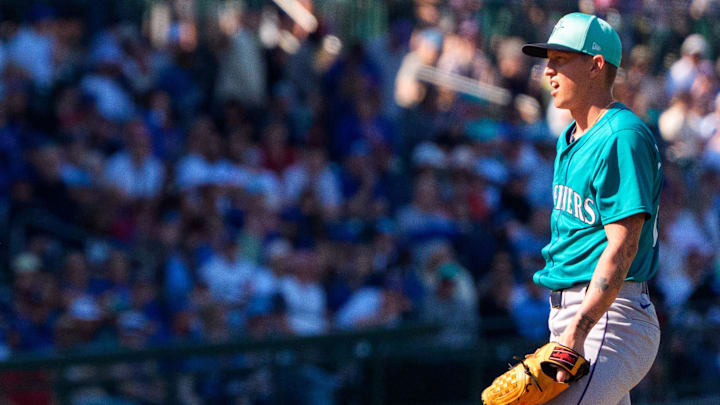 Seattle Mariners pitcher Casey Legumina steps on the mound during a spring training game against the Chicago Cubs on March 8 at Sloan Park.
