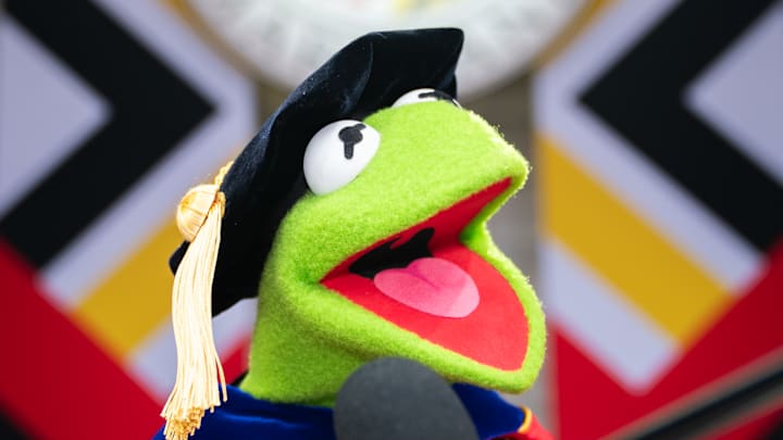 COLLEGE PARK, MD - MAY 22: Kermit the Frog practices his Univer