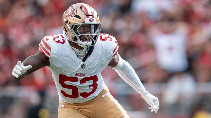 September 28, 2025; Santa Clara, California, USA; San Francisco 49ers linebacker Dee Winters (53) during the third quarter against the Jacksonville Jaguars at Levi's Stadium. Mandatory Credit: Kyle Terada-Imagn Images September 28, 2025; Santa Clara, California, USA; San Francisco 49ers linebacker Dee Winters (53) during the third quarter against the Jacksonville Jaguars at Levi's Stadium. Mandatory Credit: Kyle Terada-Imagn Images