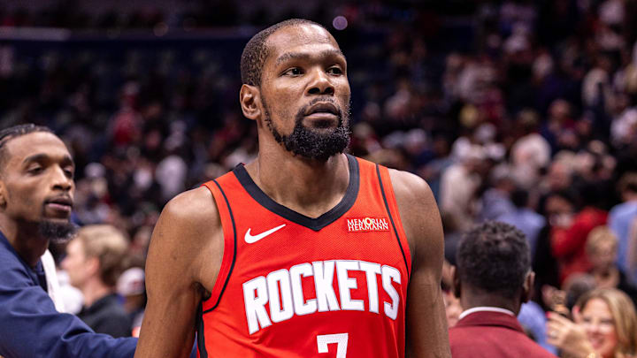 Dec 18, 2025; New Orleans, Louisiana, USA;  Houston Rockets forward Kevin Durant (7) leaves the court after the game against the New Orleans Pelicans at Smoothie King Center. Mandatory Credit: Stephen Lew-Imagn Images