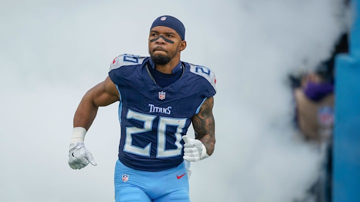 Tennessee Titans running back Tony Pollard. Tennessee Titans running back Tony Pollard.