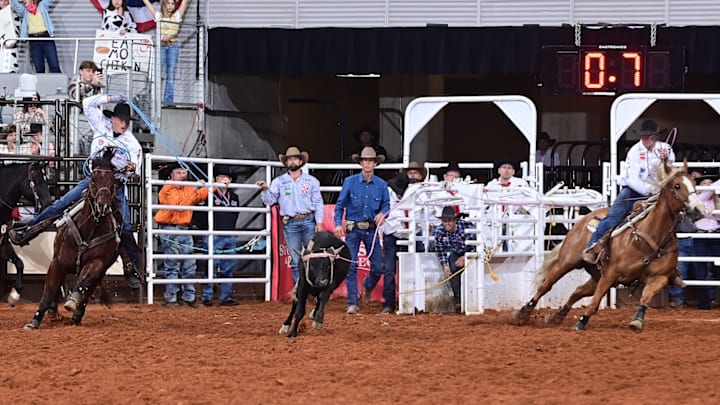 One year ago, Clay Smith, from Broken Bow, Oklahoma, and Coleby Payne from Stephenville, Texas, left the Fort Worth Stock Show & Rodeo’s ProRodeo Tournament as the team roping champions. During this year’s rodeo, the duo finished third in their bracket to advance to the Wild Card Round on Wednesday night. Their chance to repeat as champions will continue since they had the fastest time at 3.8 seconds. 