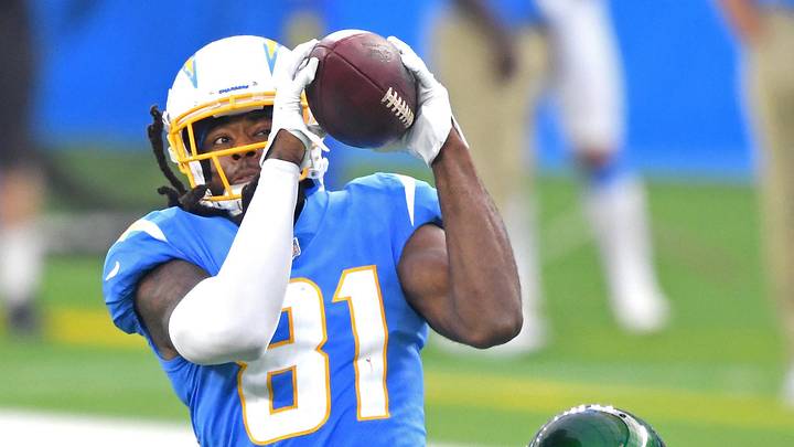 Nov 22, 2020; Inglewood, California, USA; Los Angeles Chargers wide receiver Mike Williams (81) catches a pass against New York Jets cornerback Arthur Maulet (23) in the second half at SoFi Stadium Nov 22, 2020; Inglewood, California, USA; Los Angeles Chargers wide receiver Mike Williams (81) catches a pass against New York Jets cornerback Arthur Maulet (23) in the second half at SoFi Stadium