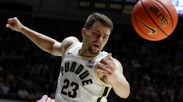 Purdue Boilermakers forward Camden Heide (23) goes for a rebound 