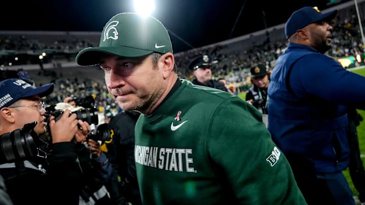 Michigan State's head coach Jonathan Smith leaves the field after the Spartans loss to Michigan after the game on Saturday, Oct. 25, 2025, at Spartan Stadium in East Lansing. Michigan State's head coach Jonathan Smith leaves the field after the Spartans loss to Michigan after the game on Saturday, Oct. 25, 2025, at Spartan Stadium in East Lansing.
