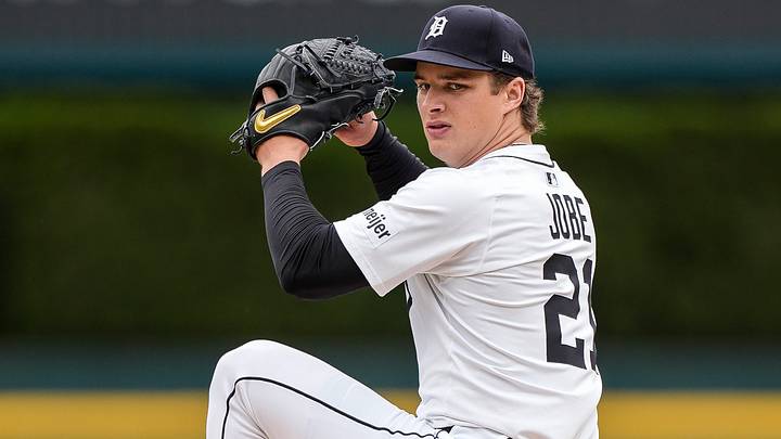 Detroit Tigers pitcher Jackson Jobe (21) warms up. Detroit Tigers pitcher Jackson Jobe (21) warms up.