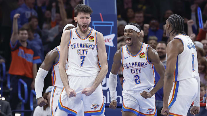 Dec 8, 2023; Oklahoma City, Oklahoma, USA; Oklahoma City Thunder forward Chet Holmgren (7), and
