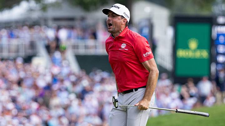 Jun 22, 2025; Cromwell, Connecticut, USA; Keegan Bradley reacts after a birdie putt on the 18th hole to win the Travelers Championship golf tournament. Mandatory Credit: Bill Streicher-Imagn Images Jun 22, 2025; Cromwell, Connecticut, USA; Keegan Bradley reacts after a birdie putt on the 18th hole to win the Travelers Championship golf tournament. Mandatory Credit: Bill Streicher-Imagn Images