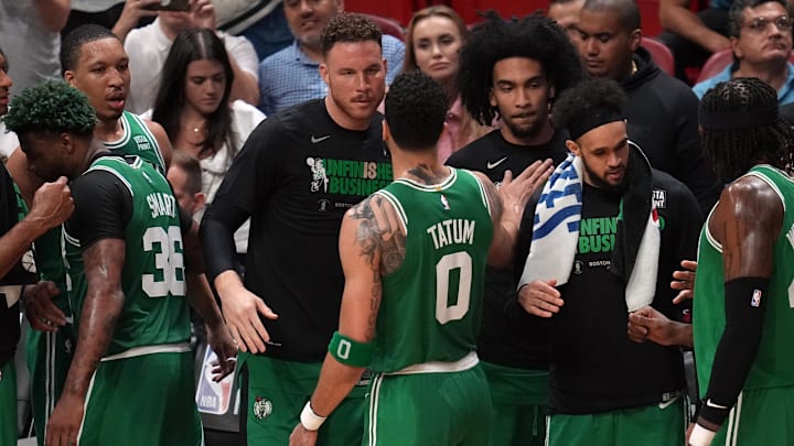 May 23, 2023; Miami, Florida, USA; Boston Celtics forward Blake Griffin (91) and forward Jayson
