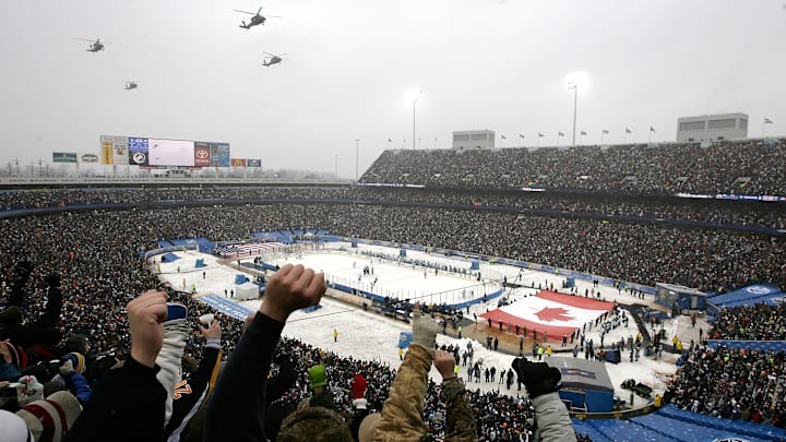 Ralph Wilson Stadium, home of the NFL's Buffalo Bills, hosted the first NHL Winter Classic between the Sabres and Penguins.