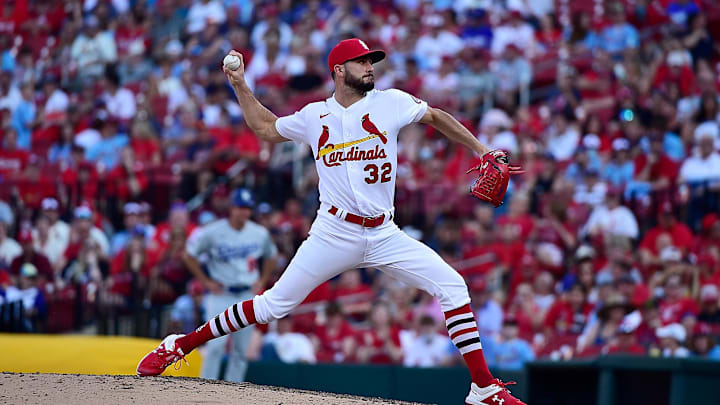 Sep 6, 2021; St. Louis, Missouri, USA;  St. Louis Cardinals relief pitcher Daniel Ponce de Leon (32) has been picked up by the LA Angels.