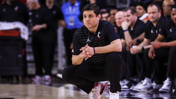 Mar 5, 2025; Cincinnati, Ohio, USA; Cincinnati Bearcats head coach Wes Miller during the second half against the Kansas State Wildcats at Fifth Third Arena. Mandatory Credit: Katie Stratman-Imagn Images