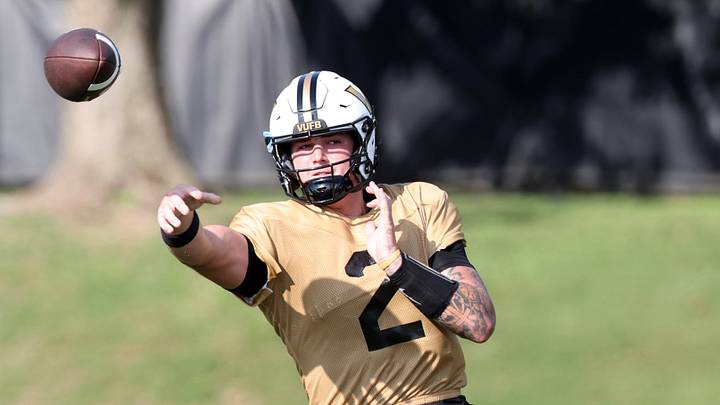 Quarterback Jared Curtis (2) participates in Vanderbilt’s football practice Thursday, August 13, 2026 at McGugin Practice Field. Quarterback Jared Curtis (2) participates in Vanderbilt’s football practice Thursday, August 13, 2026 at McGugin Practice Field.