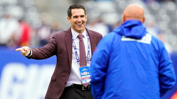 New York Giants general manager Joe Schoen, left, gestures to head coach Brian Daboll before taking on the Chicago Bears at MetLife Stadium on Sunday, Oct. 2, 2022, in East Rutherford.
Nfl Ny Giants Vs Chicago Bears New York Giants general manager Joe Schoen, left, gestures to head coach Brian Daboll before taking on the Chicago Bears at MetLife Stadium on Sunday, Oct. 2, 2022, in East Rutherford.
Nfl Ny Giants Vs Chicago Bears
