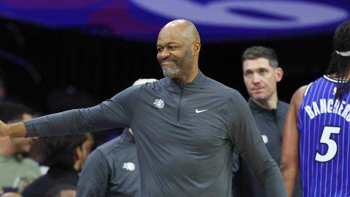 Oct 10, 2025; Philadelphia, Pennsylvania, USA; Orlando Magic Head Coach Jamahl Mosley reacts during a timeout in the third quarter against the Philadelphia 76ers at Xfinity Mobile Arena. Mandatory Credit: Bill Streicher-Imagn Images Oct 10, 2025; Philadelphia, Pennsylvania, USA; Orlando Magic Head Coach Jamahl Mosley reacts during a timeout in the third quarter against the Philadelphia 76ers at Xfinity Mobile Arena. Mandatory Credit: Bill Streicher-Imagn Images