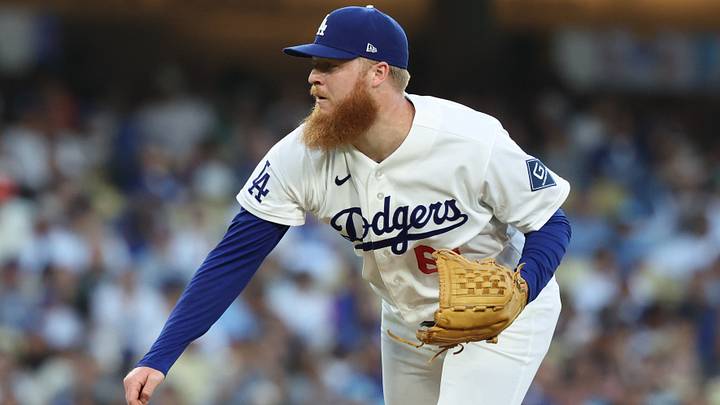 Jul 31, 2026; Los Angeles, California, USA; Los Angeles Dodgers pitcher Will Klein (61) throws a pitch against the Boston Red Sox during the second inning at Dodger Stadium. Mandatory Credit: Kiyoshi Mio-Imagn Images