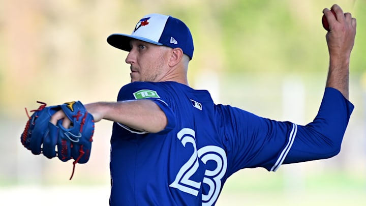 Toronto Blue Jays pitcher Jeff Hoffman (23) warms up during spring training at Cecil B. Englebert Complex.