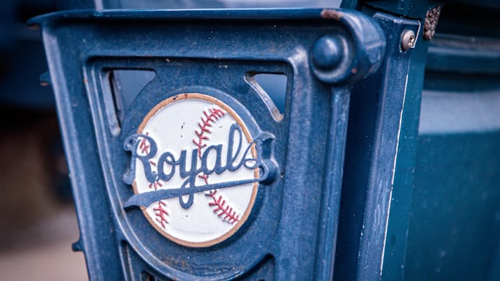 Apr 16, 2023; Kansas City, Missouri, USA; Logo on stadium seats prior to the game between the Kansas City Royals and the Atlanta Braves at Kauffman Stadium. Mandatory Credit: William Purnell-Imagn Images Apr 16, 2023; Kansas City, Missouri, USA; Logo on stadium seats prior to the game between the Kansas City Royals and the Atlanta Braves at Kauffman Stadium. Mandatory Credit: William Purnell-Imagn Images