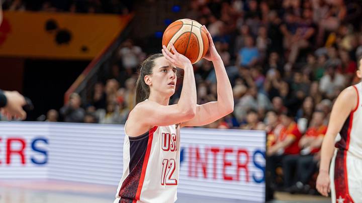 Caitlin Clark prepares to shoot a free throw during a FIBA World Cup game. Caitlin Clark prepares to shoot a free throw during a FIBA World Cup game.
