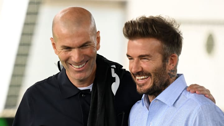 Zinedine Zidane (left) and David Beckham both feature on the new cover of EA Sports' video game, FC24 Zinedine Zidane (left) and David Beckham both feature on the new cover of EA Sports' video game, FC24