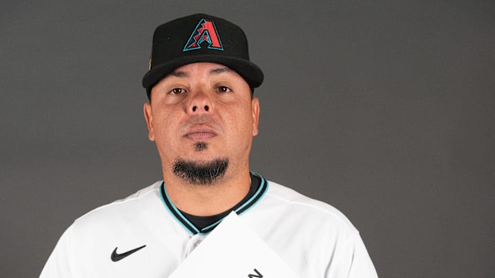 Feb 22, 2023; Scottsdale, AZ, USA; Arizona Diamondbacks catcher Juan Centeno (56) poses for a photo during photo day at Salt River Fields. Mandatory Credit: Allan Henry-Imagn Images